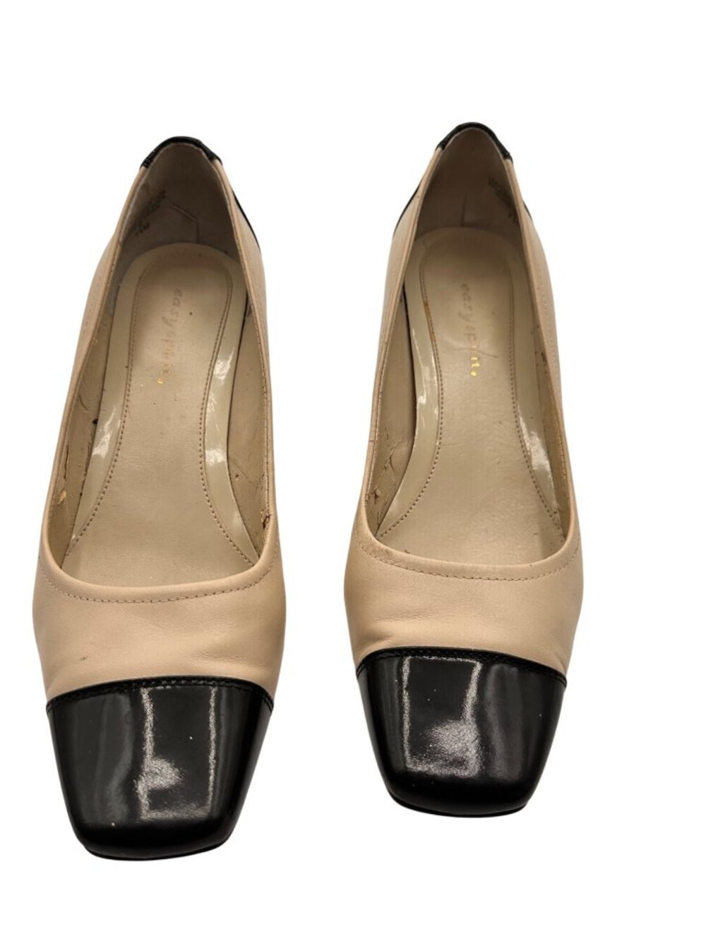 Easy Spirit Size 7.5 Beige & Black Leather Kitten Heel Pumps - Picture 6 of 14